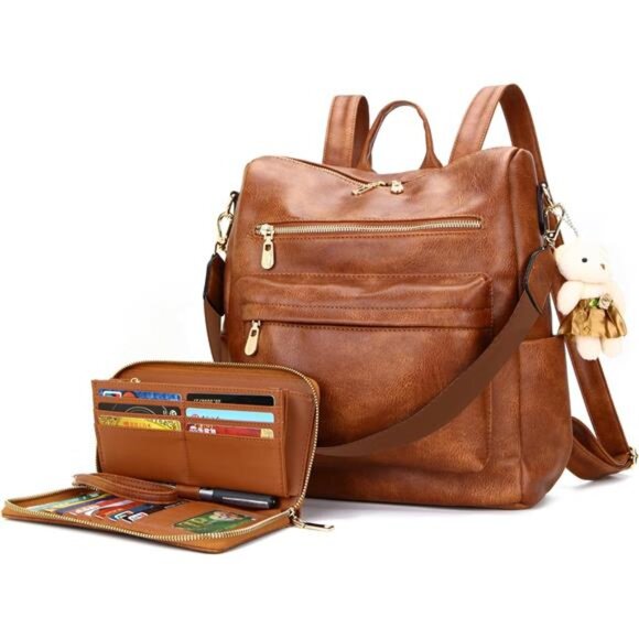 Women Backpack Multipurpose Set 2pcs Camel Brown - Picture 1 of 6